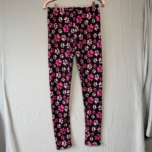 Just Cozy Womens Paw Print Fleece Lined Leggings Size M/L Black Pink Winter Soft